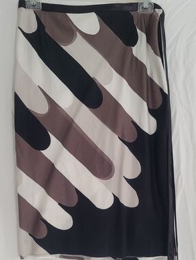 Marimekko Diagonal Abstract Midi Skirt in Black, Brown & Cream